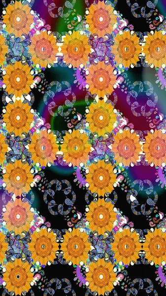 3D çiçekler, eskiz. Raster illüstrasyonu. Sarı renklerde.