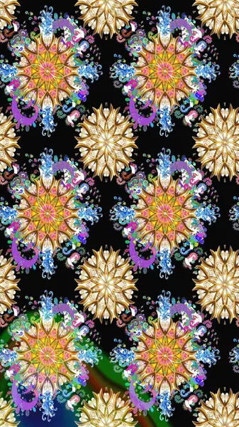 Çiçek süslemeli çizim deseni. Siyah renkli çiçekler. Raster illüstrasyonu.