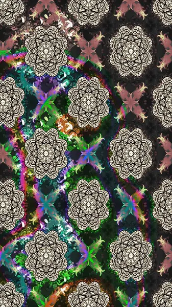 Çiçek desenli çizim. Raster illüstrasyonu. Asya tekstil tarzında. Gri renkli çiçekler. Renkli Bahar Teması eskiz kalıbı. Düz Çiçek Elementleri Tasarımı.