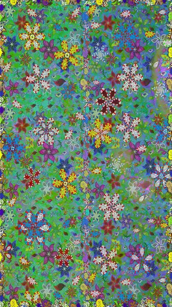 Çiçek. Raster illüstrasyonu. Kusursuz dekoratif arka plan, çiçek mandala. Yeşil ve mavi renklerde.