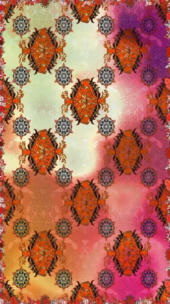 Motley illüstrasyonu. Küçük çiçekte güzel bir desen. Moda baskıları için zarif bir şablon. Küçük renkli çiçekler. Turuncu ve kahverengi çiçekli bahar çiçekleri.