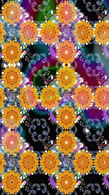 3D çiçekler, eskiz. Raster illüstrasyonu. Sarı renklerde.