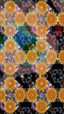 Çiçekli eskiz deseni. Suluboya çizimi. El çizimi. Turuncu renkte çiçekler.