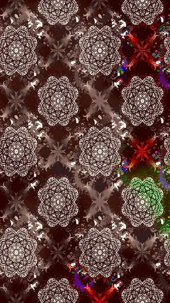 Çiçek ve yapraklı karalama şeklinde Raster çiçek deseni. Kahverengi renklerde bahar çiçekleri. Raster illüstrasyonu.