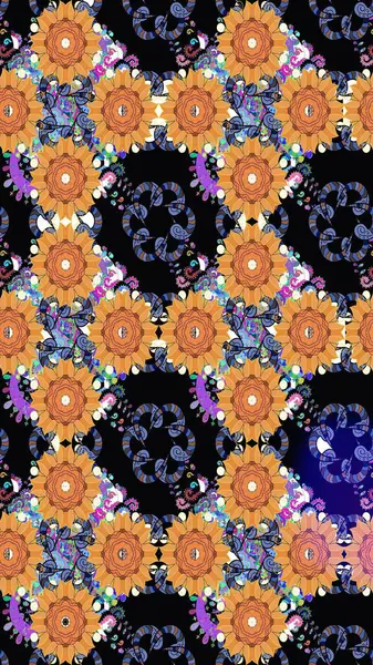 Raster illüstrasyonundaki çiçek desenli çizim. Siyah renklerde. Güzel kumaş deseni. Raster illüstrasyonu.