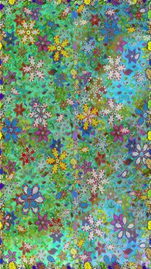 Yeşil ve mavi renkte manzaralı çiçek deseni. Çiçek kompozisyonu, el boyası, hassas şablon. Sevgililer günü ve tebrik kartı konsepti için şık bir davetiye. Üst görünüm, yumuşak biçim.