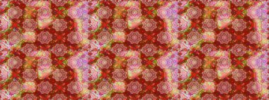 El çizimi Raster çizimi. Duvar kağıdı, web sitesi arka planı, ambalaj kağıdı, davetiye, broşür, afiş veya web sitesi için kusursuz çiçek deseni kullanılabilir. Parlak elementlerin.