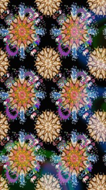 Parlak renkli çiçekli ve siyah yapraklı harika bir çiçek deseni. Moda baskıları için zarif bir şablon. Modern çiçek arkaplanı. Halk stili.