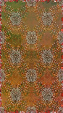 Klasik çiçek tasarımı elementleri. Raster illüstrasyonu. Kahverengi ve bej kıvırcık çiçekler kahverengi ve bej renklerde.