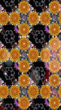 Çiçeksel çizim kalıbının yansıması. Vadinin çiçekleri siyah renklerde.