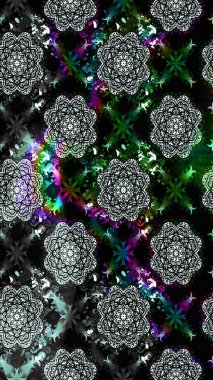 Çiçekler. Soyut etnik raster çizim kalıbı. Vadinin çiçekleri siyah renklerde.