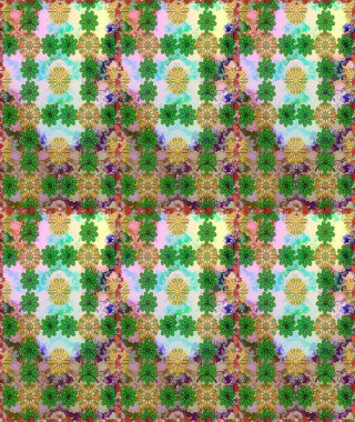 Çiçeksiz desenli nakış işlemeli gelincikler ve vadideki zambaklar. Raster geleneksel çiçek buketi yeşil ve nötr renklerde tekstil tasarımı için.