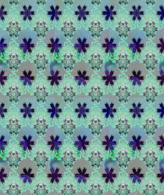 Raster illüstrasyonu. Mavi renkli çiçekler. Raster illüstrasyonu. Çiçek desenli çizim. Asya tekstil tarzında.