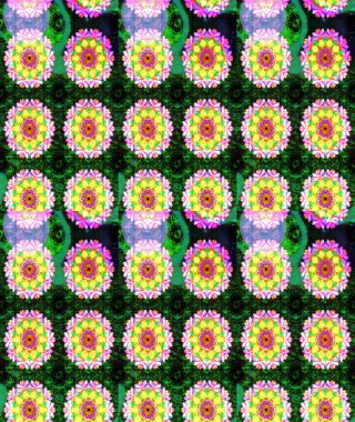 Yeşil arka planda. Çocuksu tasarım. Elle çizilmiş çiçek desenli Raster çizimi. Tekstil, kumaş, ambalaj, hatıra defteri için güzel çiçek arkaplanı..