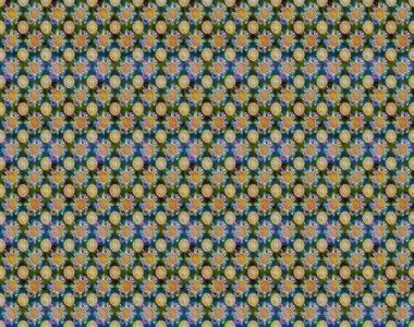 Çiçekli ipek eşarp. El çizimi çiçek unsurları olan soyut çizim raster deseni. 1950-1960 motifleri. Retro tekstil tasarım koleksiyonu. Yeşil yeşile.