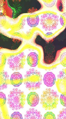 Raster illüstrasyonu. El çizimi çiçekli soyut çizim kalıbı. Sarı renkte çiçekler.