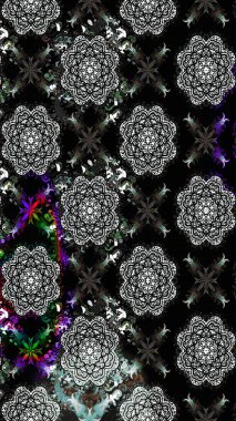 Elle çizilmiş çiçek desenli Raster çizimi. Tekstil, kumaş, ambalaj, hatıra defteri için hoş bir çiçek arkaplanı. Çocuksu tasarım. Siyah arkaplanda.