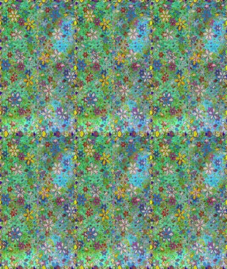 Yeşil ve mavi renkte manzaralı çiçek deseni. Çiçek kompozisyonu, el boyası, hassas şablon. Sevgililer günü ve tebrik kartı konsepti için şık bir davetiye. Üst görünüm, yumuşak biçim.