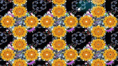 Raster illüstrasyonu. Küçük çaplı çiçeklerdeki basit şirin desenler. Tekstil veya kitap kapakları, imalat, duvar kağıtları, baskı, hediye paketi ve yapıştırma kitabı için çiçek eskiz geçmişi.