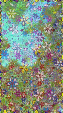 Hediye ambalaj kağıdı, tebrik kartları, posterler ve pankart tasarımı. Raster düz çiçekleri pürüzsüz desen. Mavi ve yeşil renkte çiçekler.