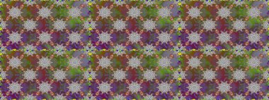 Patlayan çiçekler soyut olarak yerleştirilmiş. Gri ve kahverengi renklerde bahar çiçekleri. Raster illüstrasyonu. Raster deseni.