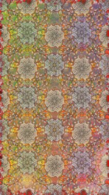 Raster hisseleri. Suluboya, elle çizilmiş. Kusursuz bir arka plan modeli. Kahverengi ve bej çiçekleri.