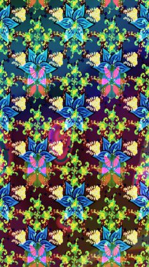 Mavi renkli çiçekler. Raster illüstrasyonunda çiçek deseni çizimi.