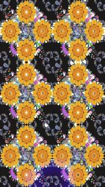 Çiçekli çiçek deseni, suluboya. Gri renkli çiçekler. Renkli Bahar Teması eskiz kalıbı. Düz Çiçek Elementleri Tasarımı. Raster illüstrasyonu.