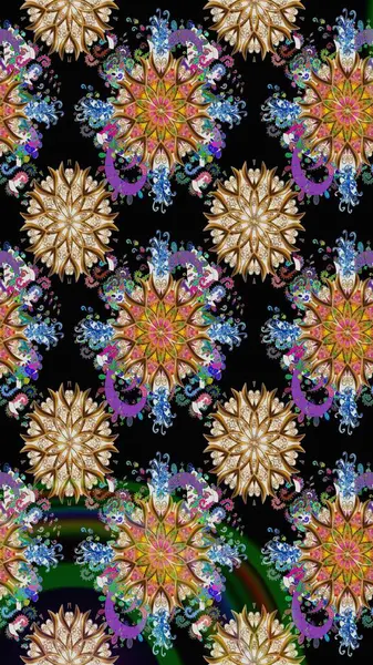 Çiçek desenli çizim. Raster illüstrasyonu. Asya tekstil tarzında. Güzel kumaş deseni. Renkli Bahar Teması eskiz kalıbı. Düz Çiçek Elementleri Tasarımı.