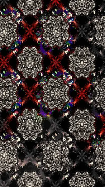 Kızılderili desenli desenli desenli şal deseni. Etnik Mandala süsü. Raster Henna dövme stili. Tekstil, tebrik kartı, boyama kitabı, telefon kılıfı baskısı için kullanılabilir.