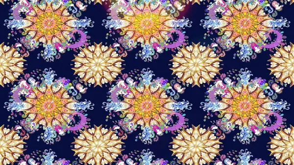 Soyut etnik raster kusursuz desen. Vadinin çiçekleri mavi ve nötr renklerde. Çiçekler..