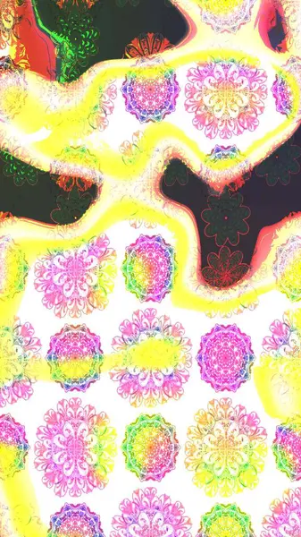 Raster illüstrasyonu. El çizimi çiçekli soyut çizim kalıbı. Sarı renkte çiçekler.