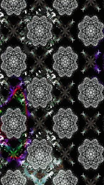 Elle çizilmiş çiçek desenli Raster çizimi. Tekstil, kumaş, ambalaj, hatıra defteri için hoş bir çiçek arkaplanı. Çocuksu tasarım. Siyah arkaplanda.