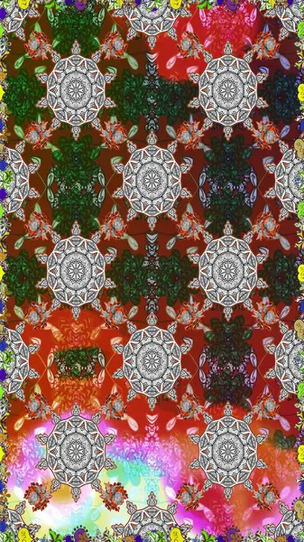 Raster illüstrasyonu. Kusursuz dekoratif arka plan, çiçek mandala. Gri ve kahverengi renklerde. Çiçek..