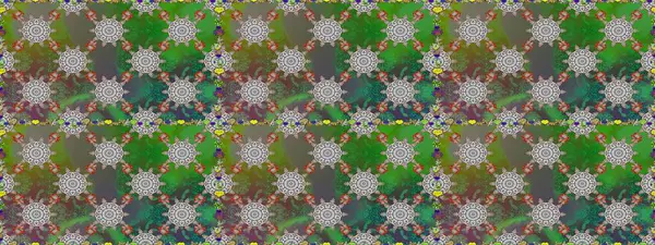 Soyut çiçek desensiz arkaplan. Raster illüstrasyonu. Raster deseni. Yeşil ve gri renklerde. Küçük çiçekte sevimli çiçek deseni var..