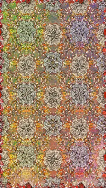 Raster hisseleri. Suluboya, elle çizilmiş. Kusursuz bir arka plan modeli. Kahverengi ve bej çiçekleri.