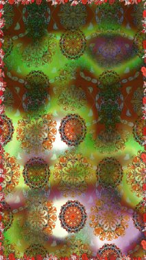 Manzaralı çiçek deseni. Çiçek kompozisyonu, el boyası, hassas şablon. Sevgililer günü ve tebrik kartı konsepti için şık bir davetiye. Üst görünüm, yumuşak kahverengi ve yeşil renk.