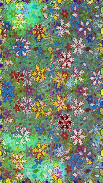 Yeşil ve mavi renkte çiçekler. Raster illüstrasyonunda kusursuz çiçek deseni.