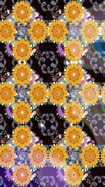 Soyut çiçek çizim kalıbı arka planı. Raster deseni. Raster illüstrasyonu. Sarı renklerde. Küçük çiçekte sevimli çiçek deseni var..