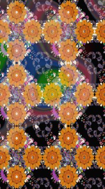 Sevimli çiçek raster deseni. Modaya uygun kumaş deseni. Renkli Yaz Temalı eskiz kalıbı. Düz Çiçek Elementleri Tasarımı.