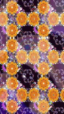 Zarif, parlak ve turuncu çiçek desenli tasarım. Sabıka fotoğraflarında, bebek kıyafetlerinde, duvar kâğıtlarında, paket kutularında falan kullanılabilir. Raster..