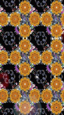 Çiçekli güzel suluboya desen. Raster illüstrasyonu. Siyah renklerde.