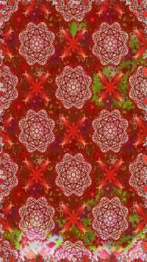 Raster illüstrasyonunda kusursuz çiçek deseni. Düz Çiçek Elementleri Tasarımı. Renkli Bahar Temalı Kusursuz Arkaplan. Kırmızı renkte çiçekler.