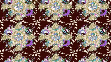 Kahverengi renkte çiçek eskizi. Raster illüstrasyonu. Çiçek deseni. Şatafatlı bahar bahçesi dokusu. Kahverengi renkte çiçekler.