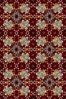 Kahverengi, kırmızı ve bej renklerde altın desenli altın elementler. Raster geleneksel oryantasyon süsü. Kusursuz klasik altın desen.