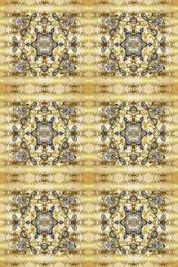 Duvar kâğıdı için altın süslü bir illüstrasyon. Doğu tarzında klasik tasarım öğesi. Çiçekli süslemeli, pürüzsüz bir desen. Süslü dantel iz sürücü. Geleneksel Arap dekoru bej, kahverengi