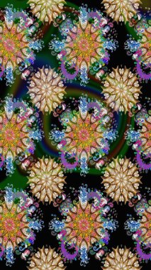 Çiçek ve yapraklı karalama şeklinde Raster çiçek deseni. Yumuşak, bahar çiçekleri siyah renklerde. Raster illüstrasyonu.