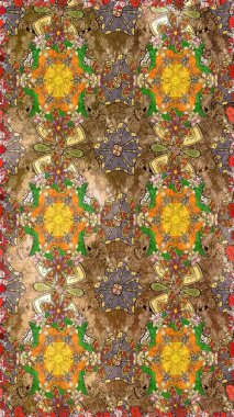 Çiçek desenli eskiz, darbeler, sıçramalar, yaz çiçekleri. Raster illüstrasyonu. Kahverengi renkte çiçekler.