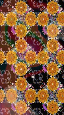 Suluboya çiçekli çiçek deseni. Raster illüstrasyonu. Kahverengi renkli güzel tekstil.