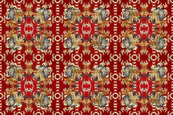 Kırmızı, kahverengi ve bej renkli desen. Raster Golden Mehndi kusursuz desen. Kına dövmeli süs çiçekleri, altın çıkartmalar, mehndi ve yoga tasarımı, kartlar ve parmak izleri..